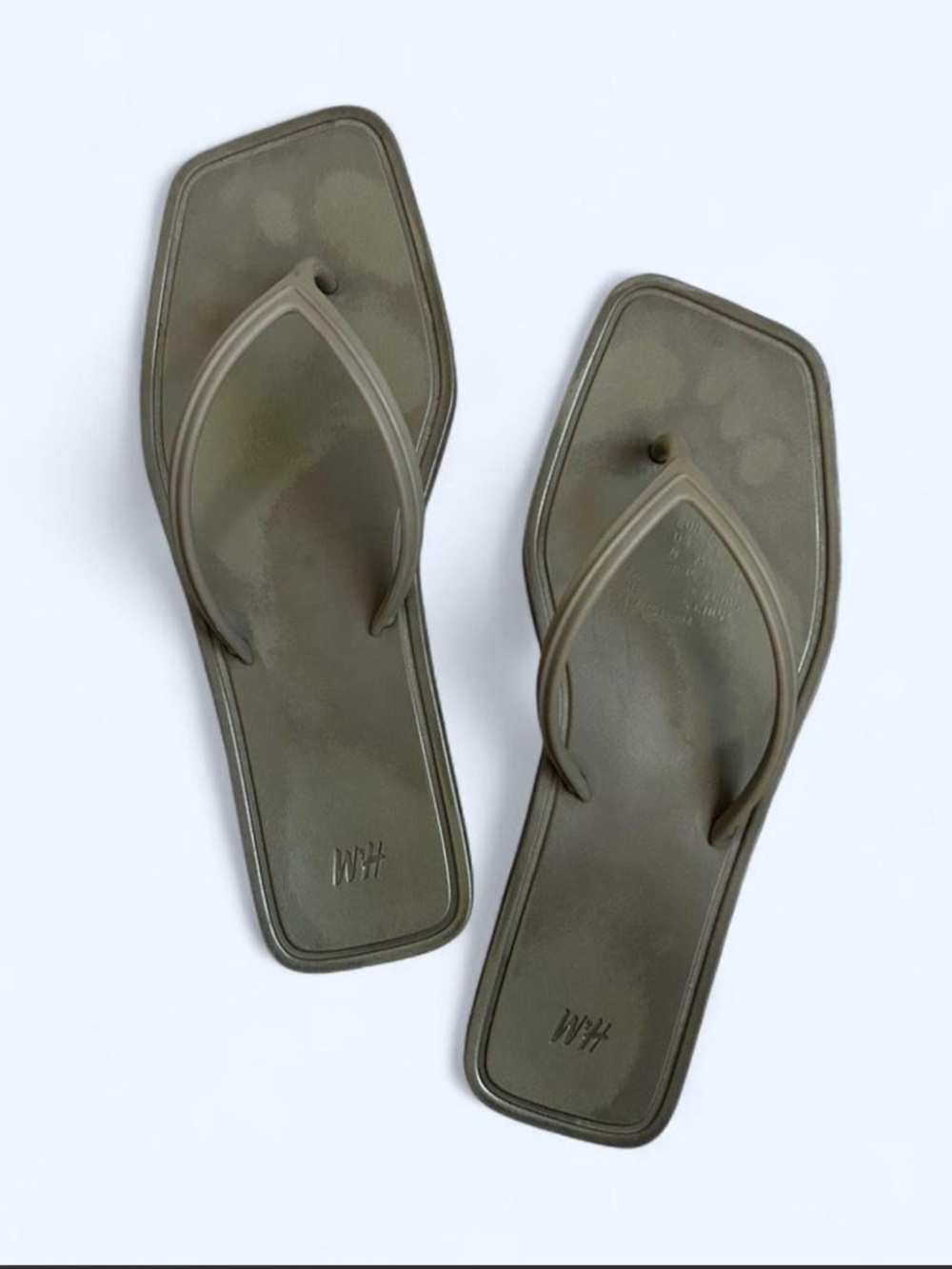 H&M Olive Green Square-Front Thong Sandals